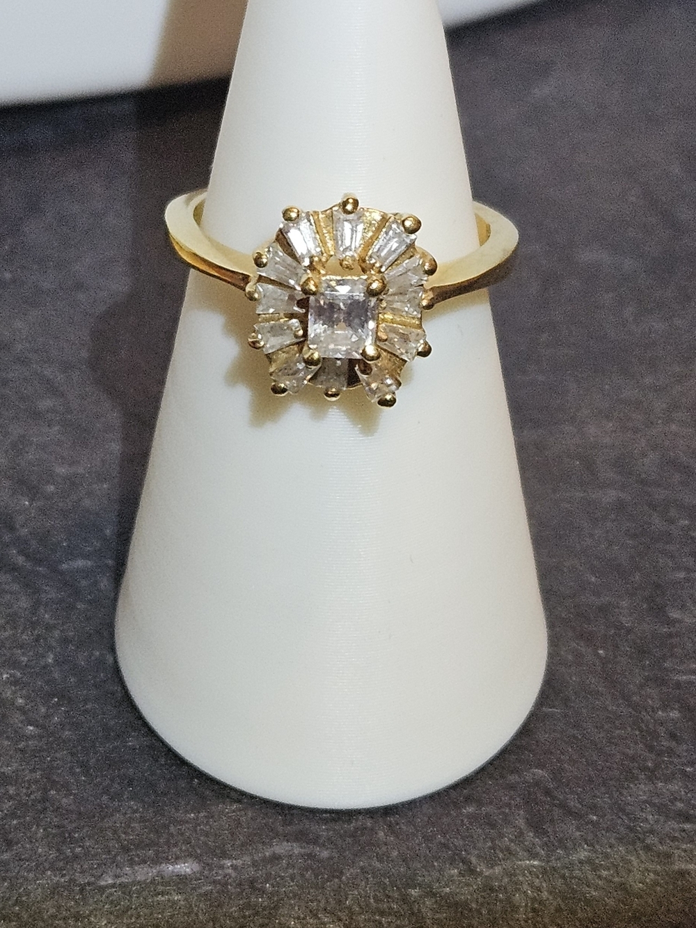 Gold-Tone Clear Crystal Halo Ballerina  Starburst Ring. Size 8
